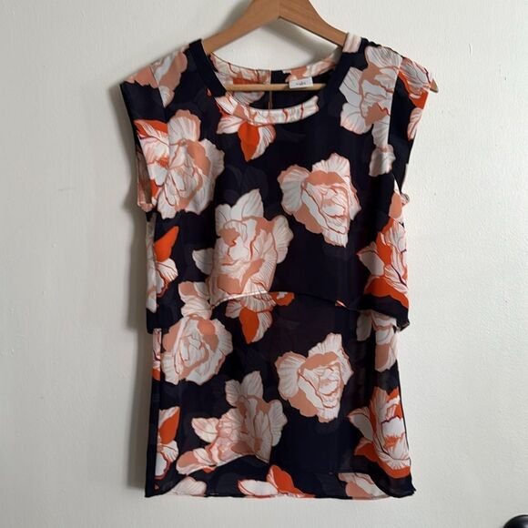 Cabi Floral Print Layered Blouse XS Chiffon Cap Sleeve Highโ Low Feminine - Picture 4 of 8